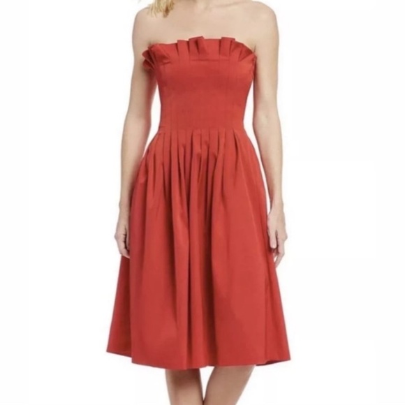 Antonio Melani Alicia Ruffled Pleated Dress Red Cocktail Off Shoulder Size 4 - Picture 14 of 14